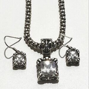 Silpada CZ Uptown Pendant Popcorn Chain Necklace & Uptown CZ Earrings Retired